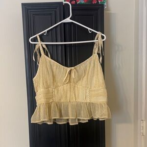 American Eagle Outfitters Yellow Checkered Tie-Strap Crop Top
